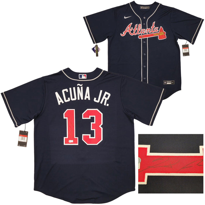 Atlanta Braves Ronald Acuna Jr. Autographed Blue Nike Jersey Size L Beckett BAS QR Stock #205687 - RSA