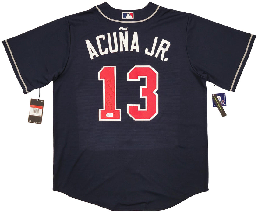 Atlanta Braves Ronald Acuna Jr. Autographed Blue Nike Jersey Size L Beckett BAS QR Stock #205687 - RSA