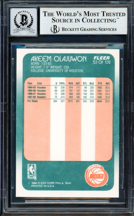rare hakeem olajuwon cards Hakeem Olajuwon Autographed 1988-89 Fleer Card #53 Houston Rockets Aut — RSA