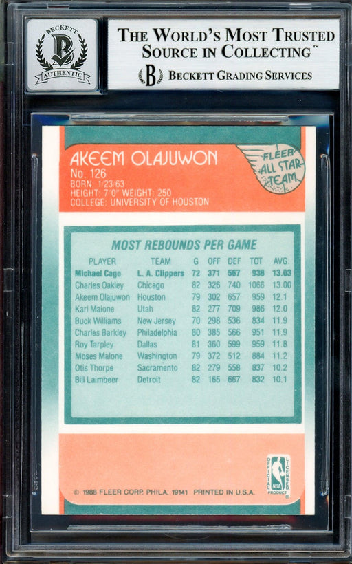 Hakeem Olajuwon Autographed 1988-89 Fleer All Star Card #126 Houston Rockets Auto Grade Gem Mint 10 Beckett BAS Stock #205737 - RSA