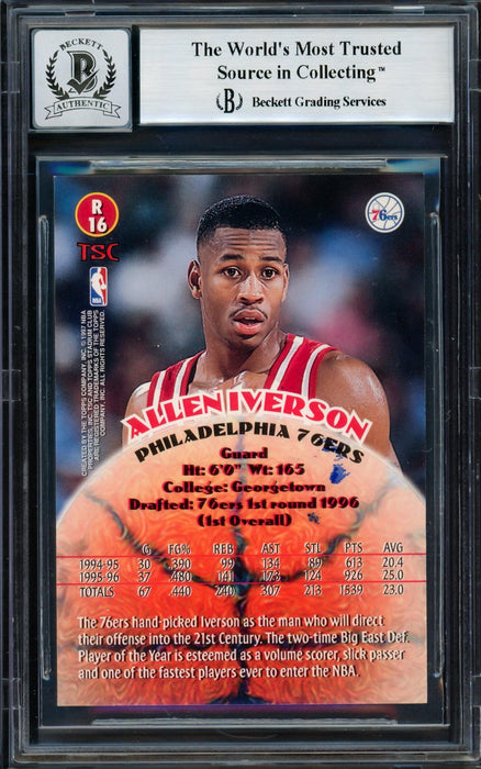 Allen Iverson Autographed 1996-97 Stadium Club Rookie Card #R16 Philadelphia 76ers Auto Grade Gem Mint 10 Beckett BAS #14128552 - RSA