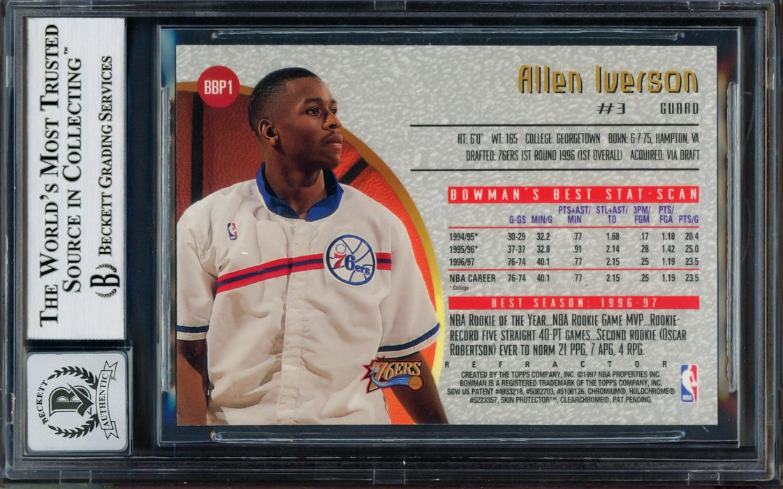 Allen Iverson Autographed 1997-98 Bowman's Best Preview Refractor Rookie Card #BBP1 Philadelphia 76ers Auto Grade Gem Mint 10 Beckett BAS #14128586 - RSA