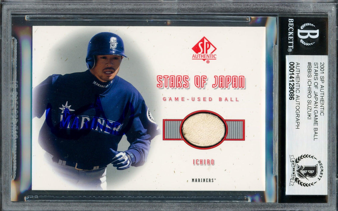 Ichiro Suzuki Autographed 2001 SP Authentic Stars of Japan Game Used Ball Rookie Card #BB-IS Seattle Mariners Auto Grade Gem Mint 10 Beckett BAS #14129086 - RSA