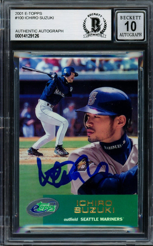 Ichiro Suzuki Autographed 2001 eTopps Rookie Card #100 Seattle Mariners Auto Grade Gem Mint 10 Beckett BAS #14129126 - RSA