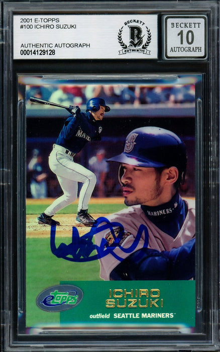 Ichiro Suzuki Autographed 2001 eTopps Rookie Card #100 Seattle Mariners Auto Grade Gem Mint 10 Beckett BAS #14129128 - RSA