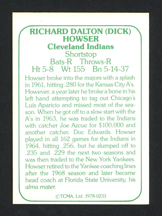 Dick Howser Autographed 1979 TCMA Card #233 Cleveland Indians SKU #164517 - RSA