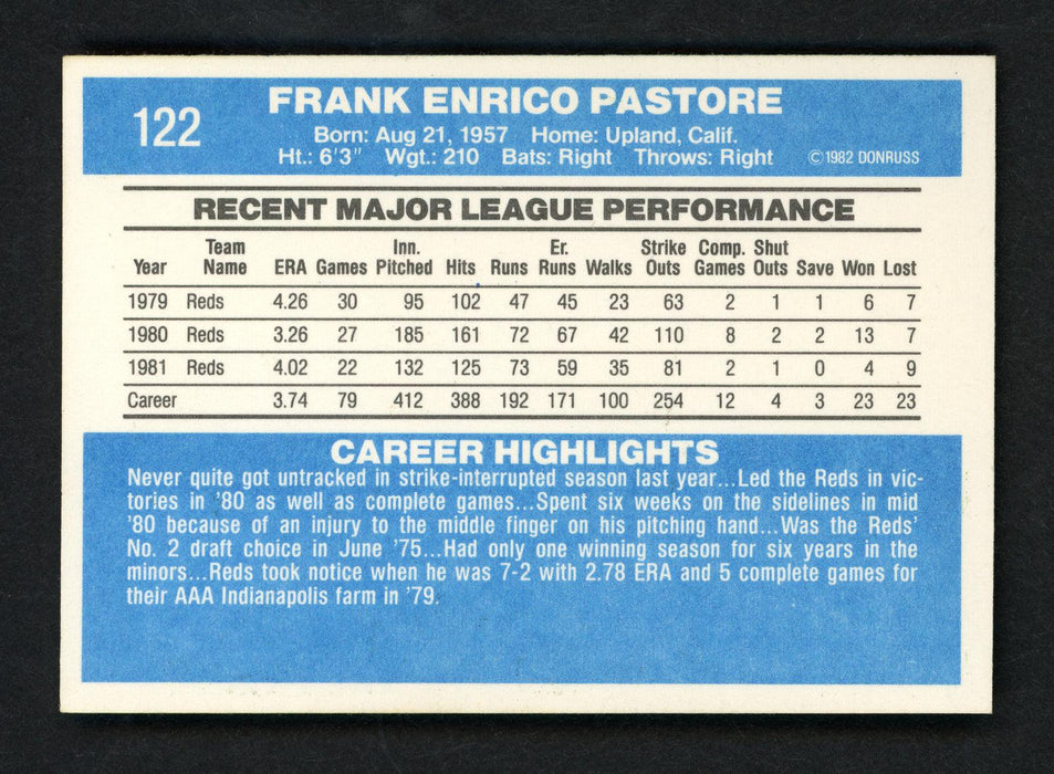 Frank Pastore Autographed 1982 Donruss Card #122 Cincinnati Reds SKU # 158585 - RSA