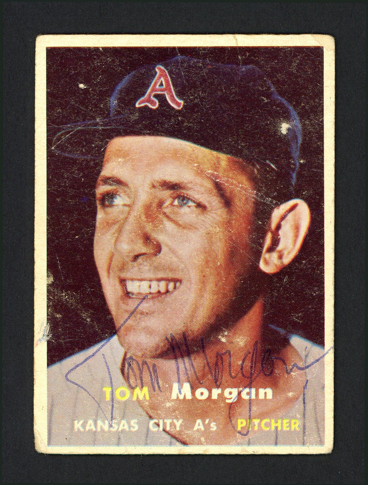 Tom Morgan Autographed 1957 Topps Card #239 Kansas City A's SKU #165152 - RSA