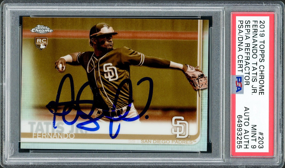 Fernando Tatis Jr. Autographed 2019 Topps Chrome Sepia Refractor Rookie Card #203 San Diego Padres PSA 9 PSA/DNA #64993255 - RSA