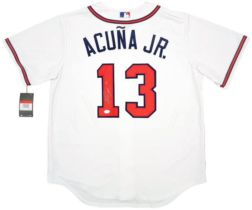 Mil Atlanta Braves Ronald Acuna Jr. Autographed White Nike Jersey Size Large Beckett BAS Stock #206516