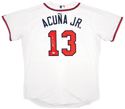 Atlanta Braves Ronald Acuna Jr. Autographed White Majestic Authentic Cool Base Jersey Size 52 Beckett BAS Stock #206515 - RSA