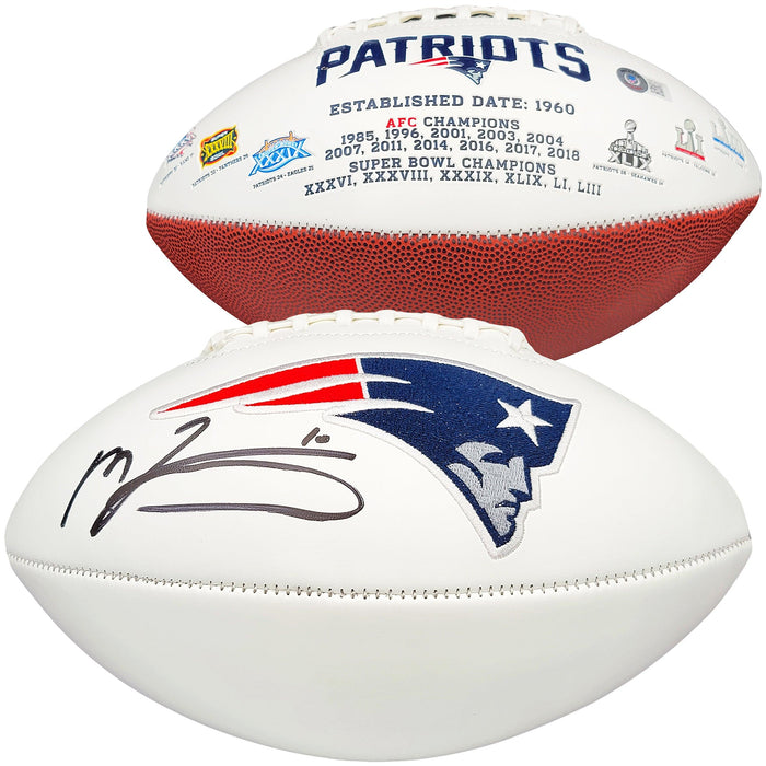 Mac Jones Autographed New England Patriots White Logo Football Beckett BAS Witness Stock #206521 - RSA