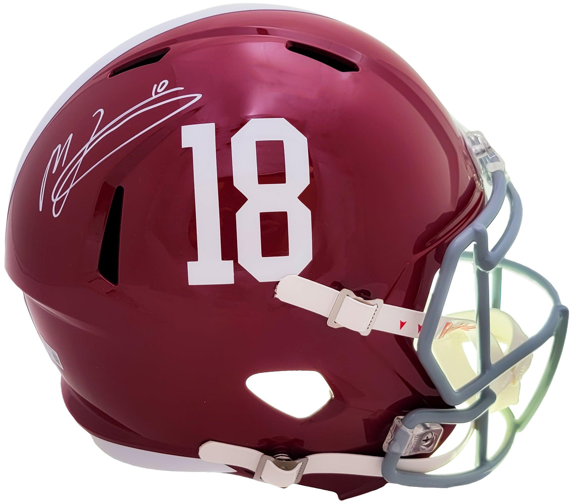 Mac Jones Autographed Alabama Crimson Tide Red Full Size Replica Speed Helmet Beckett BAS Witness Stock #206520 - RSA
