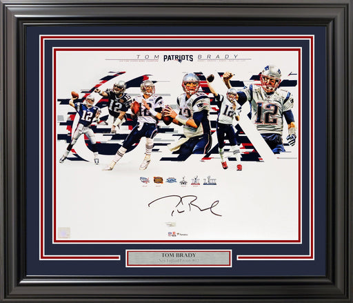 Tom Brady Autographed Framed 16x20 Photo New England Patriots Super Bowl Collage Fanatics Holo Stock #206954 - RSA