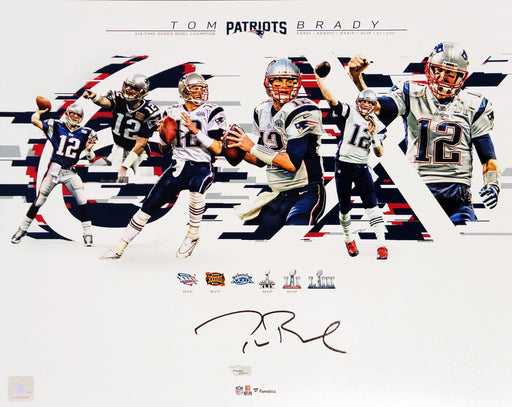 Tom Brady Autographed Framed 16x20 Photo New England Patriots Super Bowl Collage Fanatics Holo Stock #206954 - RSA