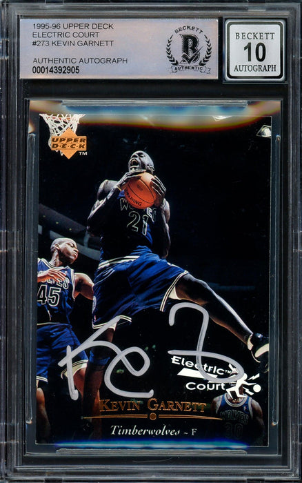 Kevin Garnett Autographed 1995-96 Upper Deck Electric Court Rookie Card #273 Minnesota Timberwolves Auto Grade Gem Mint 10 Beckett BAS #14392905 - RSA