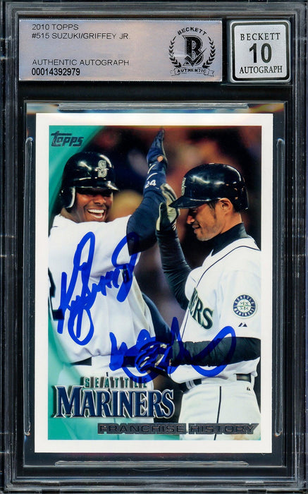 Ken Griffey Jr. & Ichiro Suzuki Autographed 2010 Topps Card #515 Seattle Mariners Auto Grade Gem Mint 10 Beckett BAS Stock #207151 - RSA