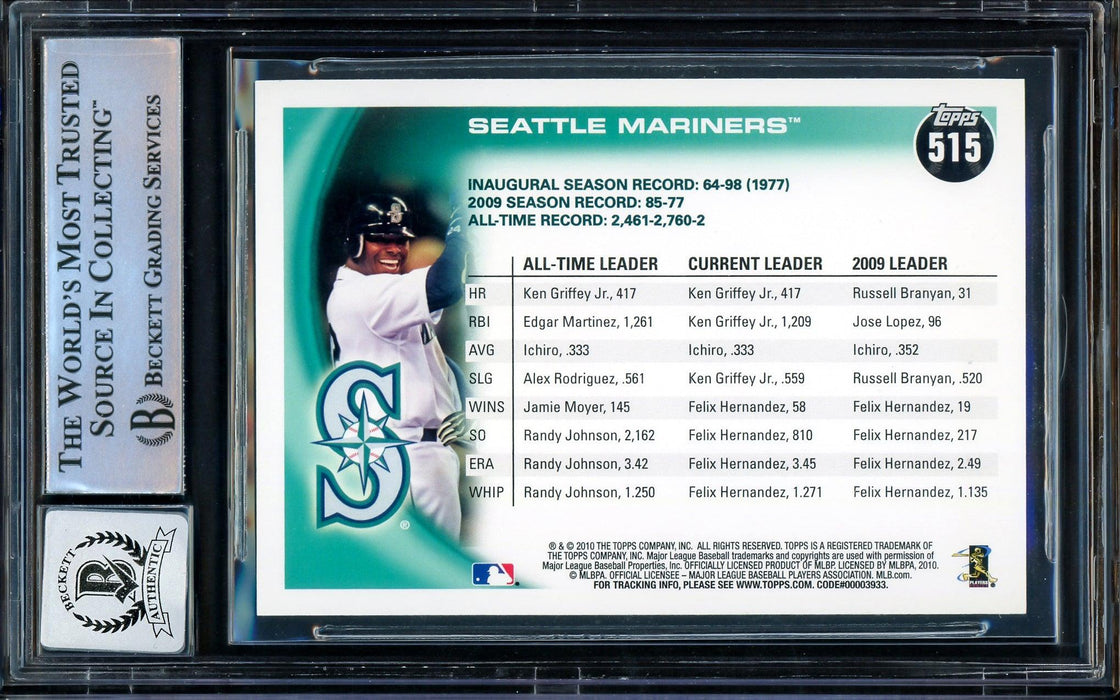 Ken Griffey Jr. & Ichiro Suzuki Autographed 2010 Topps Card #515 Seattle Mariners Auto Grade Gem Mint 10 Beckett BAS Stock #207151 - RSA