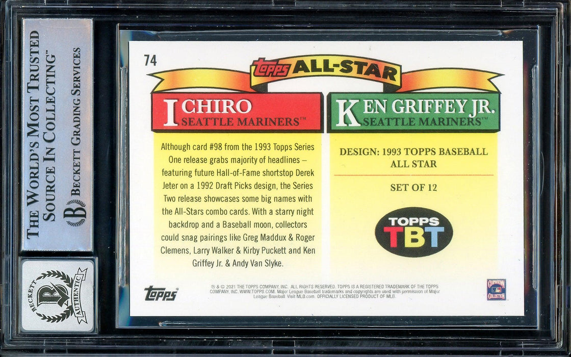 Ken Griffey Jr. & Ichiro Suzuki Autographed 2021 Topps Throwback Thursday 1993 All Stars Card #74 Seattle Mariners Auto Grade Gem Mint 10 Beckett BAS Stock #207159 - RSA