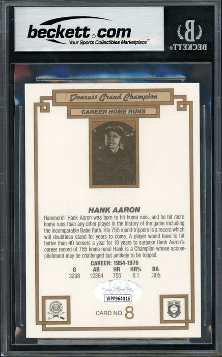Hank Aaron Autographed 1984 Donruss Grand Champions Card #8 Atlanta Braves Auto Grade Gem Mint 10 Beckett BAS #14393507 - RSA