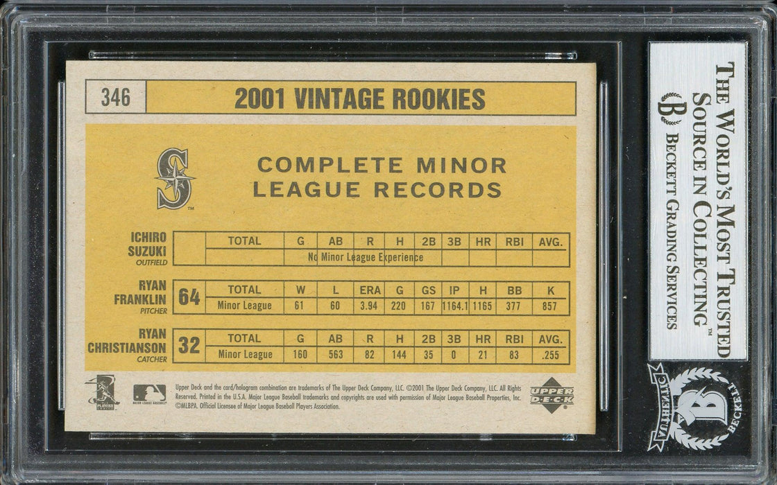 Ichiro Suzuki Autographed 2001 Upper Deck Vintage Rookie Card #346 Seattle Mariners Beckett BAS #13020818 - RSA