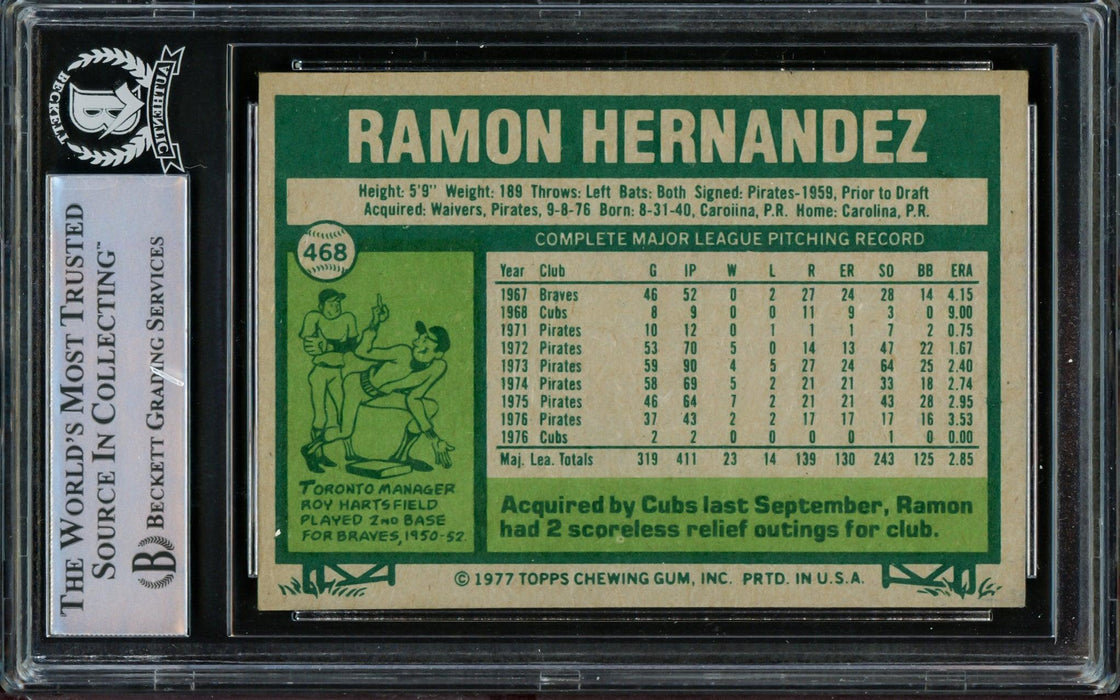 Ramon Hernandez Autographed 1977 Topps Card #468 Chicago Cubs Beckett BAS #14230953 - RSA