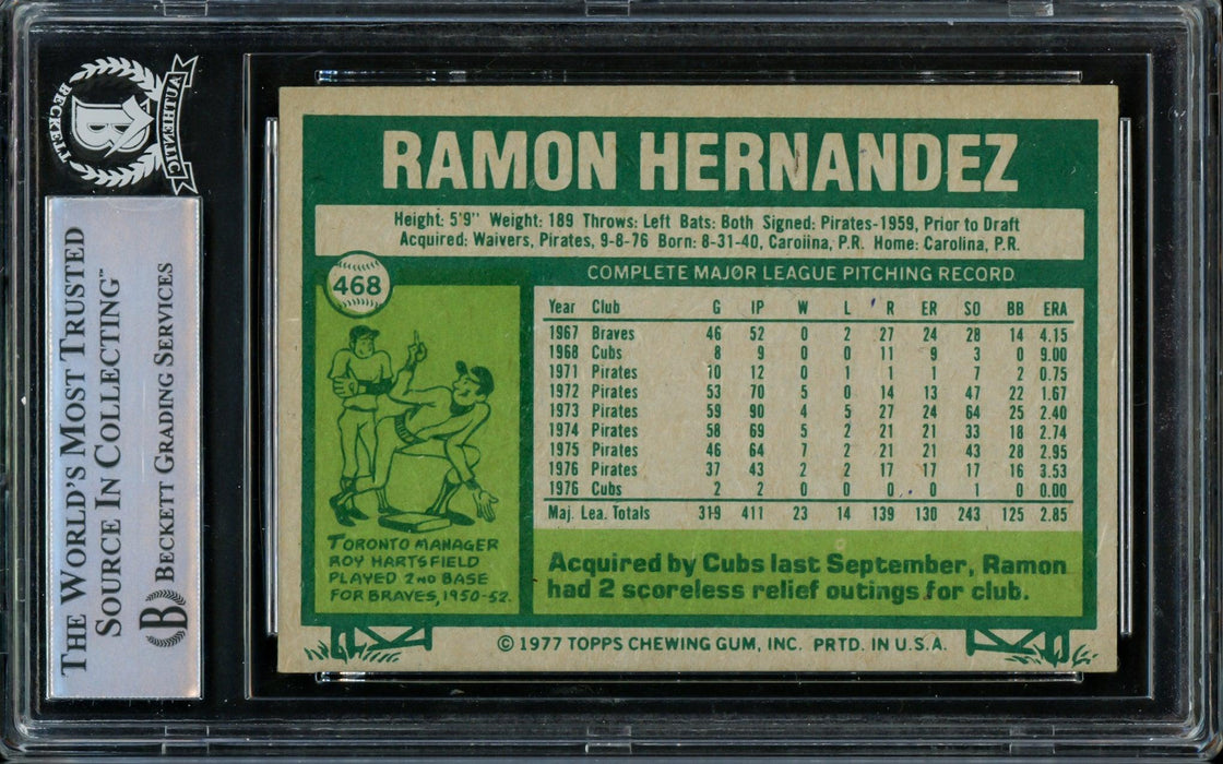 Ramon Hernandez Autographed 1977 Topps Card #468 Chicago Cubs Beckett BAS #14230954 - RSA