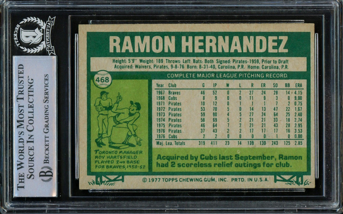Ramon Hernandez Autographed 1977 Topps Card #468 Chicago Cubs Beckett BAS #14230957 - RSA
