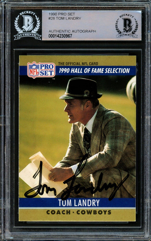 Tom Landry Autographed 1990 Pro Set Card #28 Dallas Cowboys Beckett BAS #14230967 - RSA