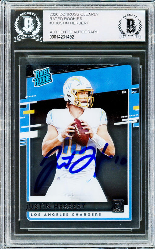 Justin Herbert Autographed 2020 Donruss Clearly Rated Rookie Card #RR-JH Los Angeles Chargers Beckett BAS #14231492 - RSA