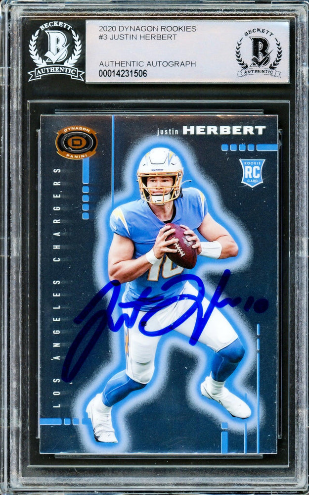 Justin Herbert Autographed 2020 Panini Chronicles Dynagon Rookie Card #D-3 Los Angeles Chargers Beckett BAS #14231506 - RSA