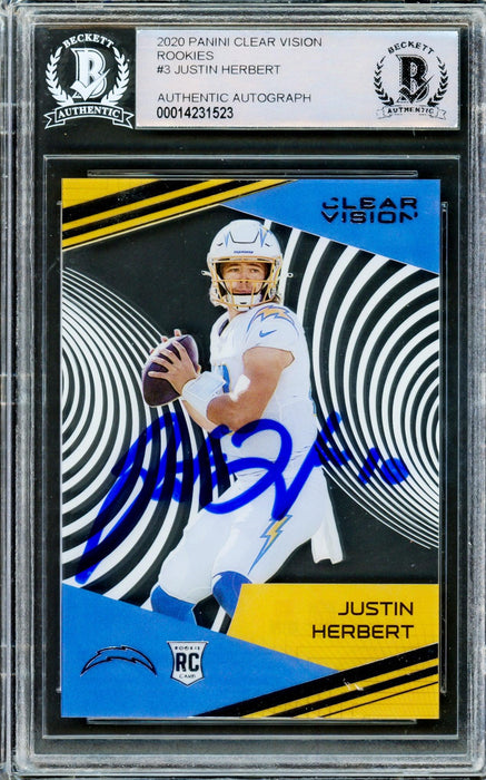 Justin Herbert Autographed 2020 Panini Chronicles Clear Dynagon Rookie Card #CV-3 Los Angeles Chargers Beckett BAS #14231523 - RSA