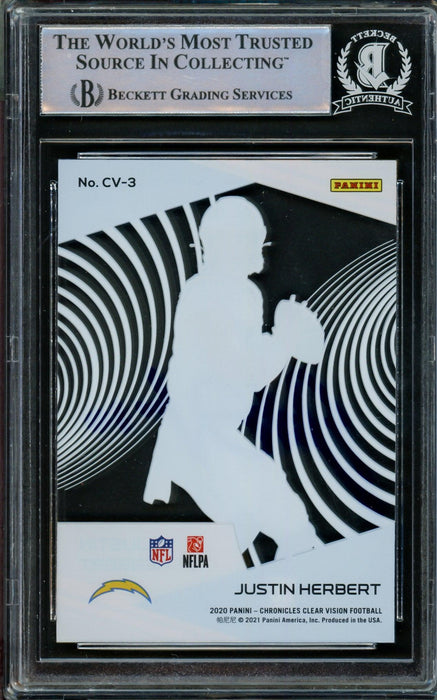 Justin Herbert Autographed 2020 Panini Chronicles Clear Dynagon Rookie Card #CV-3 Los Angeles Chargers Beckett BAS #14231523 - RSA