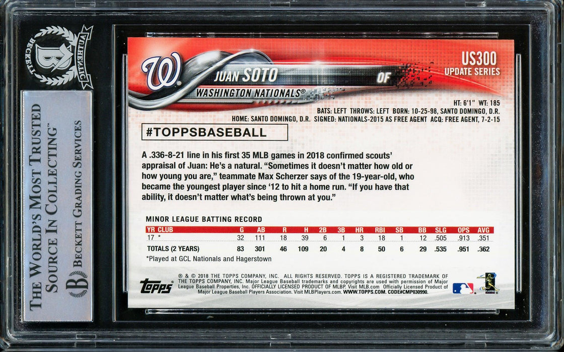Juan Soto Autographed 2018 Topps Update Rookie Card #US300 Washington Nationals Beckett BAS Stock #206611 - RSA
