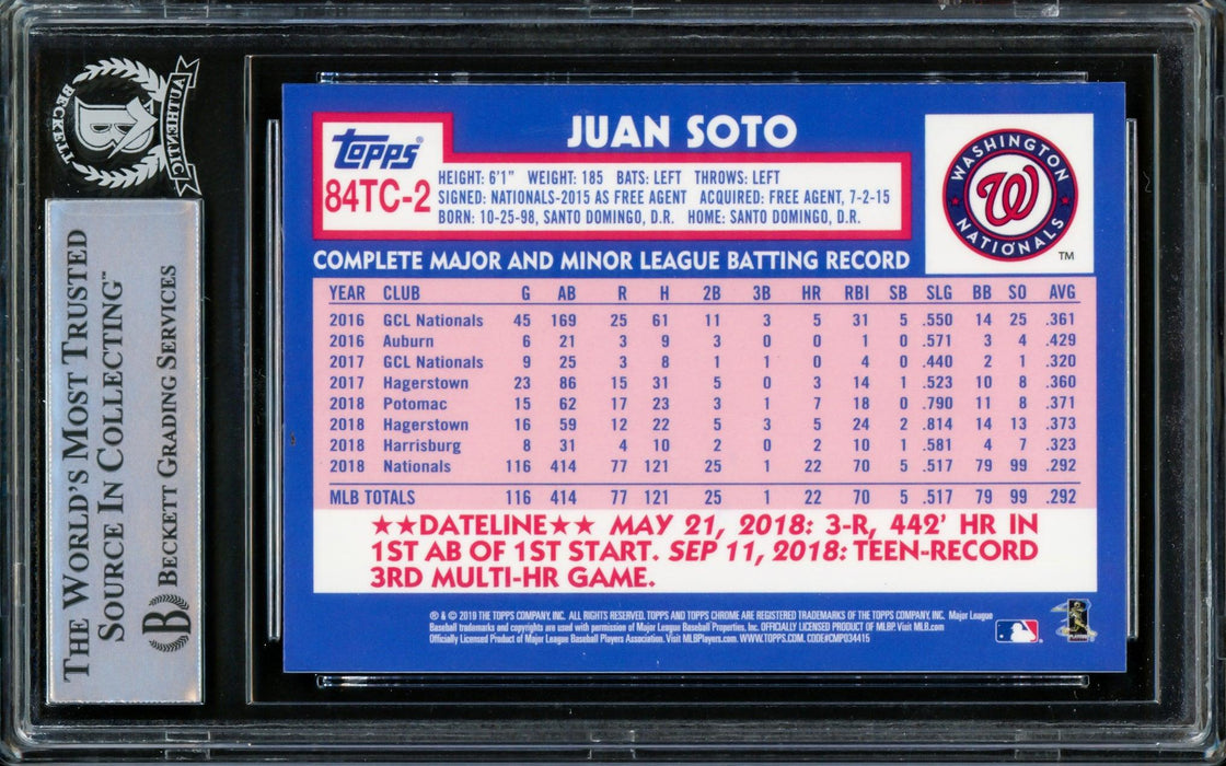 Juan Soto Autographed 2019 Topps Chrome Refractor 1984 Rookie Card #84TC-2 Washington Nationals Beckett BAS #14231625 - RSA