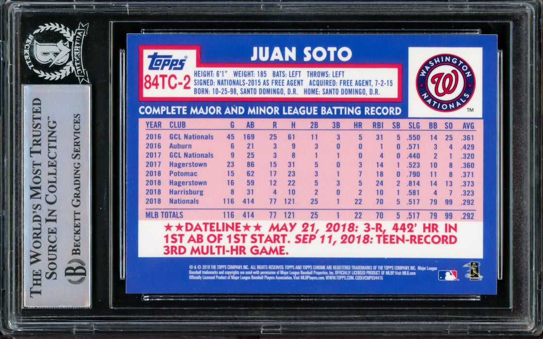Juan Soto Autographed 2019 Topps Chrome Refractor 1984 Rookie Card #84TC-2 Washington Nationals Beckett BAS #14231626 - RSA