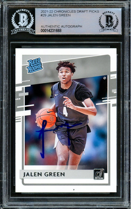 Jalen Green Autographed 2021-22 Donruss Rated Rookie Card #29 Houston Rockets Beckett BAS Stock #206625 - RSA