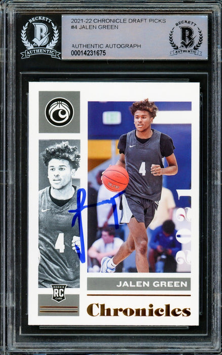Jalen Green Autographed 2021-22 Chronicles Bronze Rookie Card #4 Houston Rockets Beckett BAS #14231675 - RSA