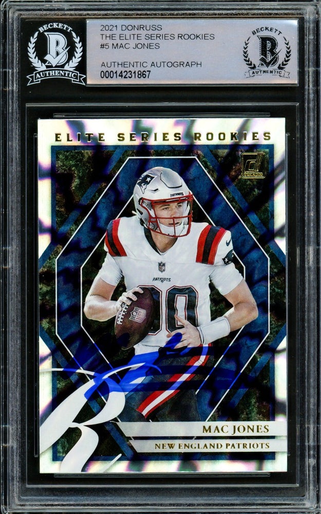 Mac Jones Autographed 2021 Panini Donruss Elite Series Rookie Card #ESR-MJO New England Patriots Beckett BAS #14231867 - RSA