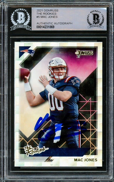Mac Jones Autographed 2021 Panini Donruss The Rookies Rookie Card #TR-MJO New England Patriots Beckett BAS Stock #206638 - RSA