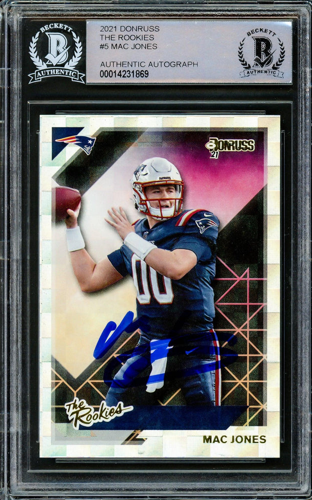 Mac Jones Autographed 2021 Panini Donruss The Rookies Rookie Card #TR-MJO New England Patriots Beckett BAS Stock #206638 - RSA