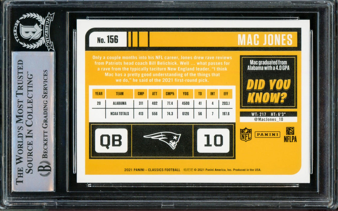 Mac Jones Autographed 2021 Panini Classics Rookie Card #156 New England Patriots Beckett BAS #14231878 - RSA