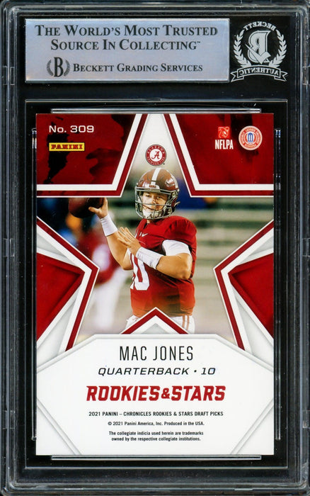Mac Jones Autographed 2021 Panini Rookie & Stars Rookie Card #309 Alabama Crimson Tide Beckett BAS #14231879 - RSA