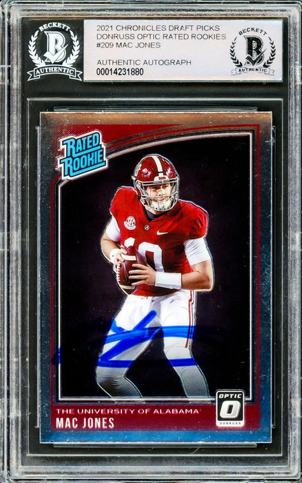 Mac Jones Autographed 2021 Donruss Optic Rated Rookie Card #209 Alabama Crimson Tide Beckett BAS #14231880 - RSA