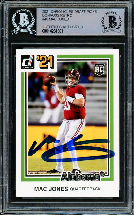 Mac Jones Autographed 2021 Donruss Rookie Card #40 Alabama Crimson Tide Beckett BAS #14231881 - RSA