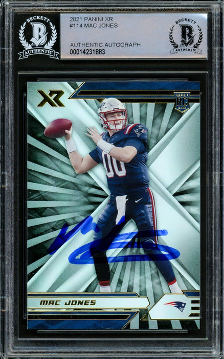 Mac Jones Autographed 2021 Panini XR Rookie Card #114 New England Patriots Beckett BAS #14231883 - RSA