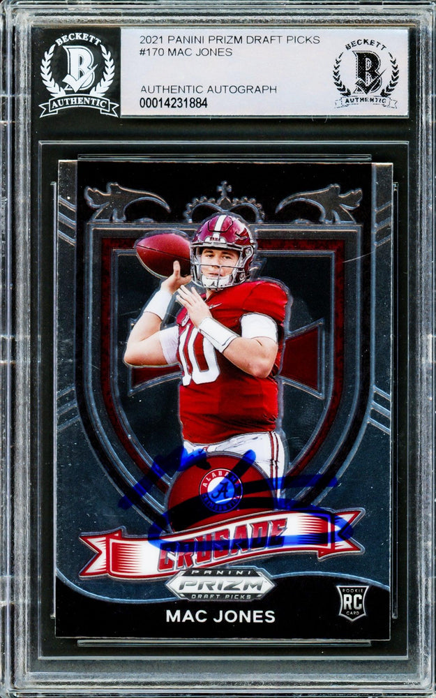 Mac Jones Autographed 2021 Panini Prizm Draft Picks Rookie Card #170 Alabama Crimson Tide Beckett BAS #14231884 - RSA