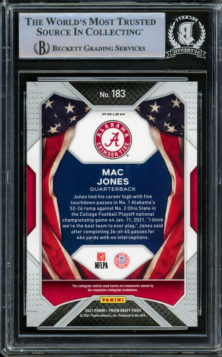 Mac Jones Autographed 2021 Panini Prizm Draft Picks Red Cracked Ice Rookie Card #183 Alabama Crimson Tide Beckett BAS #14231885 - RSA