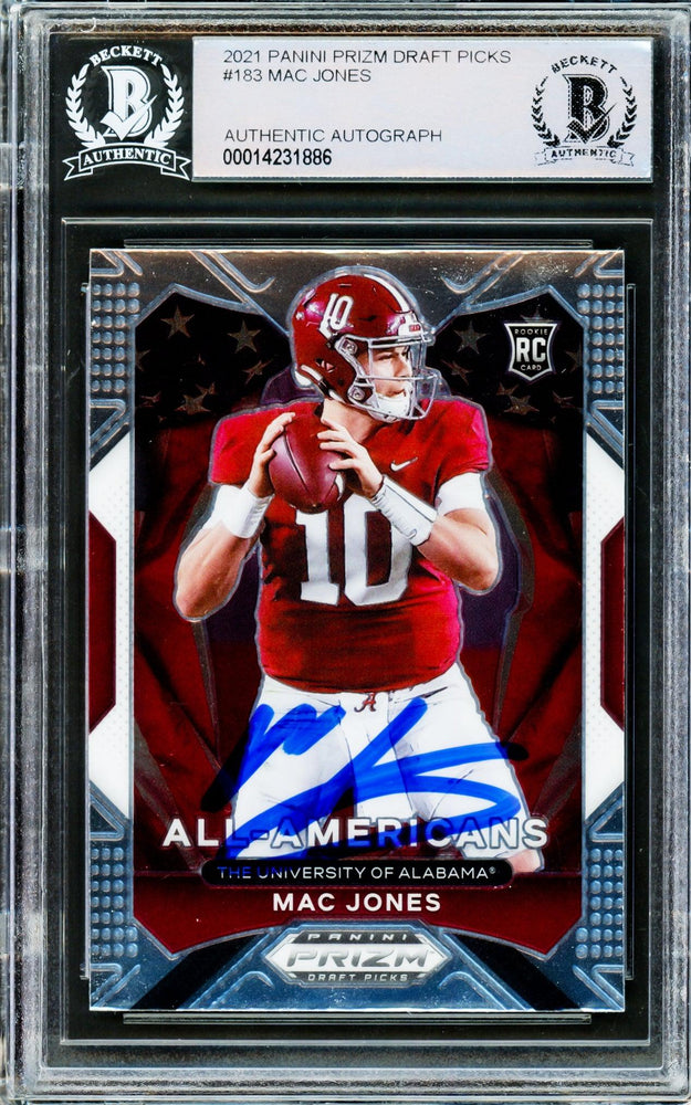 Mac Jones Autographed 2021 Panini Prizm Draft Picks All Americans Rookie Card #183 Alabama Crimson Tide Beckett BAS #14231886 - RSA