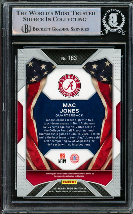 Mac Jones Autographed 2021 Panini Prizm Draft Picks All Americans Rookie Card #183 Alabama Crimson Tide Beckett BAS #14231886 - RSA